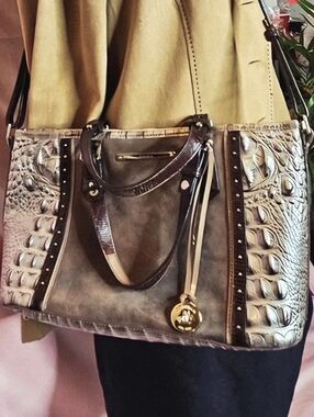 Authentic Brahmin Tuscan Addison Satchel - Vintage Suede & Croc Leather